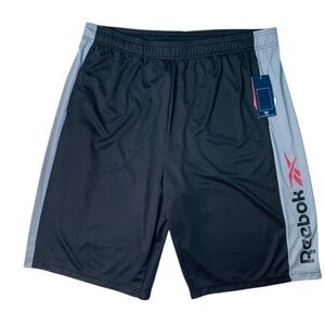 Reebok Black and Gray Athletic Shorts with Elastic Waistband
